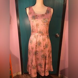 Vintage Baby Pink Floral Sleeveless Belted Dress